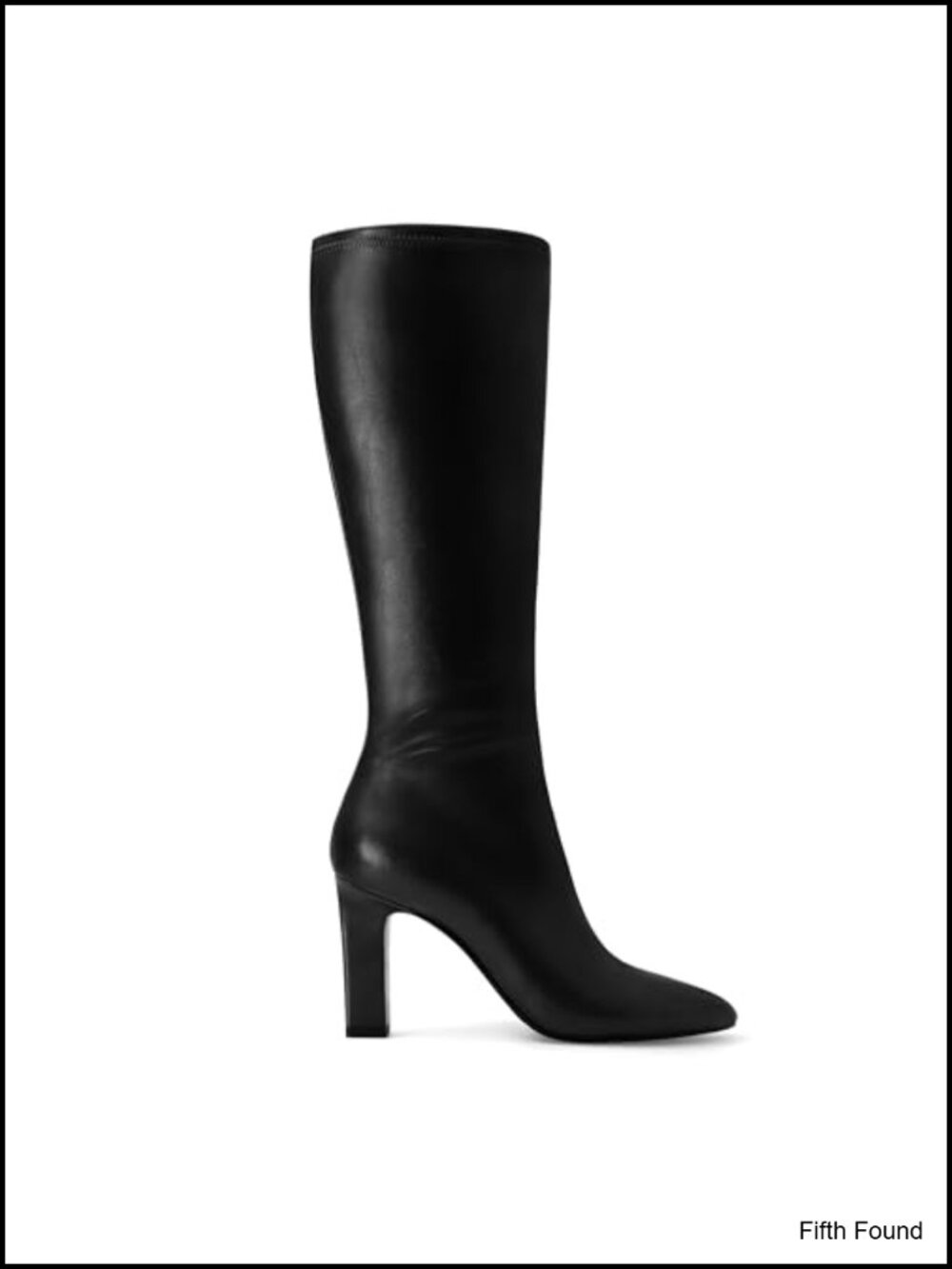 Faux Leather Knee High Boots Pointed Toe Chunky Block Heel Side Zip